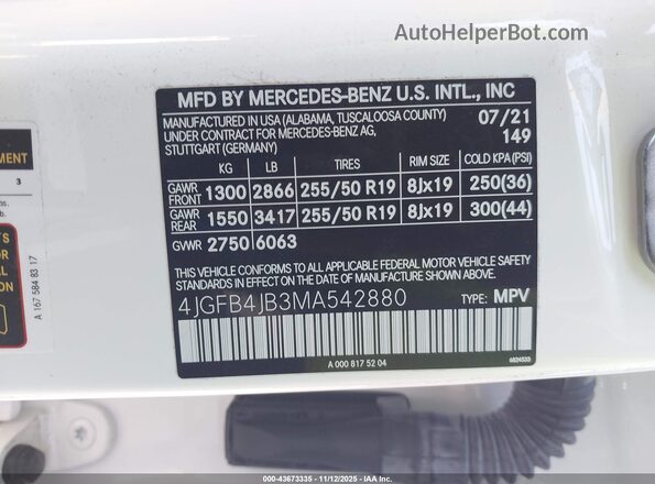 4JGFB4JB3MA542880 2021 MERCEDES-BENZ GLE 350 White Widok komory silnika