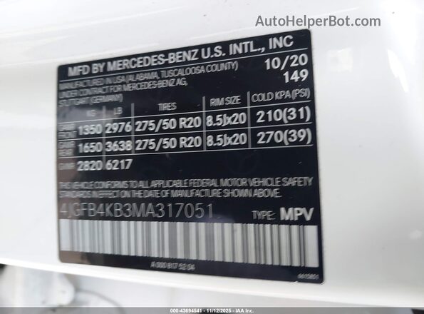 4JGFB4KB3MA317051 2021 MERCEDES-BENZ GLE 350 White Widok komory silnika