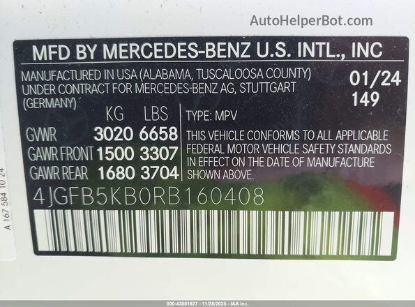 4JGFB5KB0RB160408 2024 MERCEDES-BENZ GLE 450 White Vista del compartimento del motor