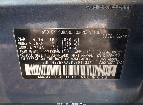 4S3BNAA68J3045335 2018 SUBARU LEGACY Синий Вид подкапотного пространства