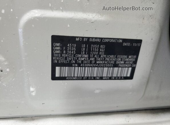 4S3BNAD64J3023005 2018 SUBARU LEGACY White Widok komory silnika