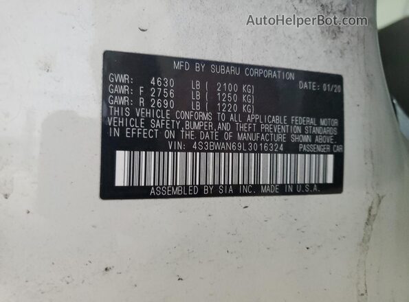 4S3BWAN69L3016324 2020 SUBARU LEGACY Белый Вид подкапотного пространства