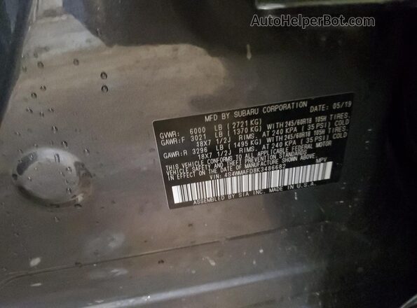 4S4WMAFD8K3486682 2019 SUBARU ASCENT Серый Вид подкапотного пространства