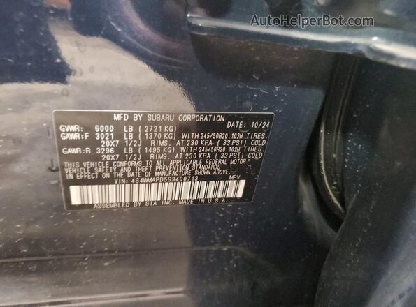4S4WMAPD5S3400713 2025 SUBARU ASCENT Blue Widok wnętrza 360 stopni