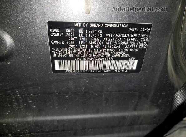 4S4WMAPDXN3446476 2022 SUBARU ASCENT Серый Вид наклейки с VIN-кодом