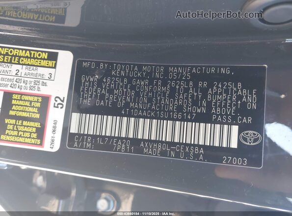 4T1DAACK1SU166147 2025 TOYOTA CAMRY Gray Вид підкапотного простору