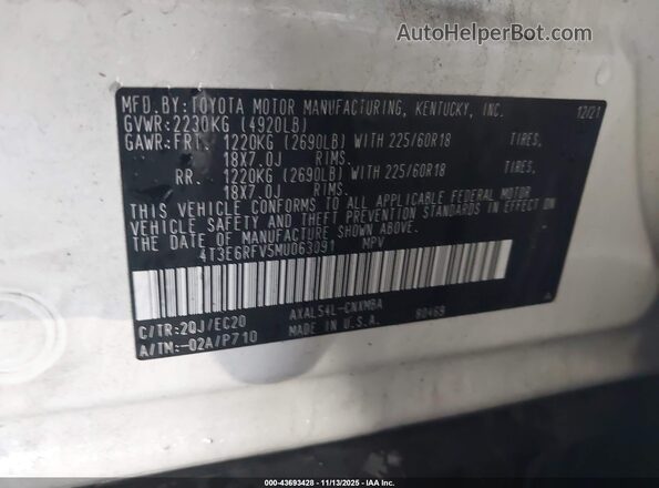4T3E6RFV5MU063091 2021 TOYOTA RAV4 HYBRID Белый Вид подкапотного пространства
