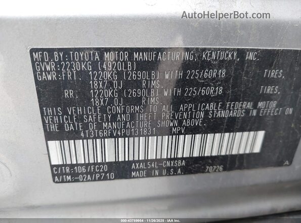 4T3T6RFV4PU131831 2023 TOYOTA RAV4 HYBRID Silver Widok komory silnika