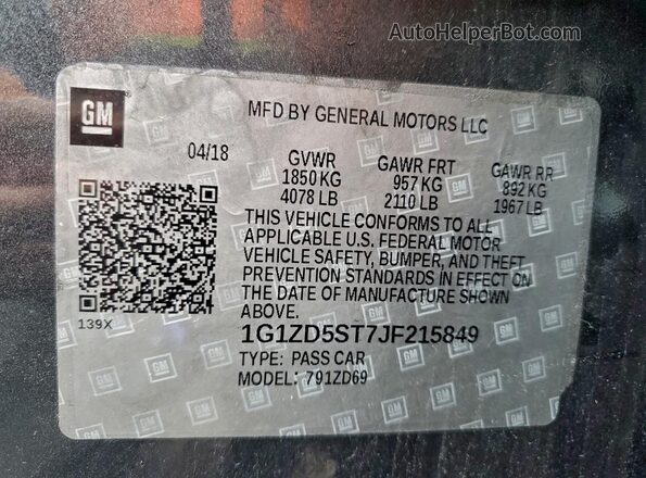 1G1ZD5ST7JF215849 2018 CHEVROLET MALIBU Gray VIN კოდის სტიკერის ხედი