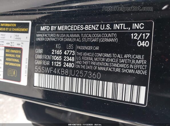 55SWF4KB8JU257360 2018 MERCEDES-BENZ C-CLASS Черный Вид подкапотного пространства