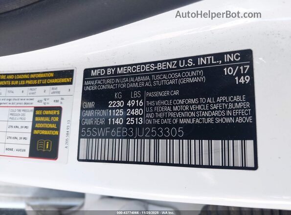 55SWF6EB3JU253305 2018 MERCEDES-BENZ AMG C 43 White Engine compartment view