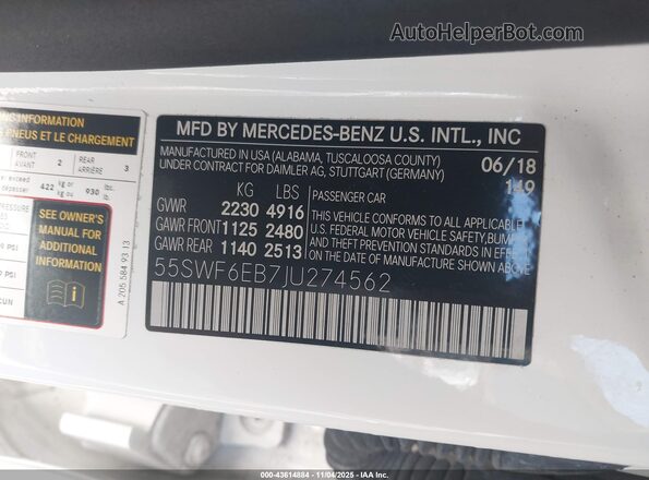 55SWF6EB7JU274562 2018 MERCEDES-BENZ AMG C 43 White Engine compartment view