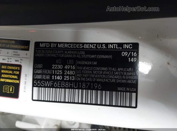 55SWF6EB8HU187196 2017 MERCEDES-BENZ AMG C 43 White Engine compartment view