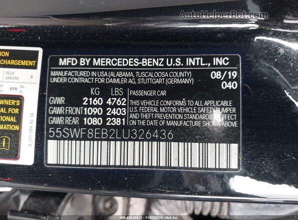 55SWF8EB2LU326436 2020 MERCEDES-BENZ C-CLASS Black Vista del compartimento del motor