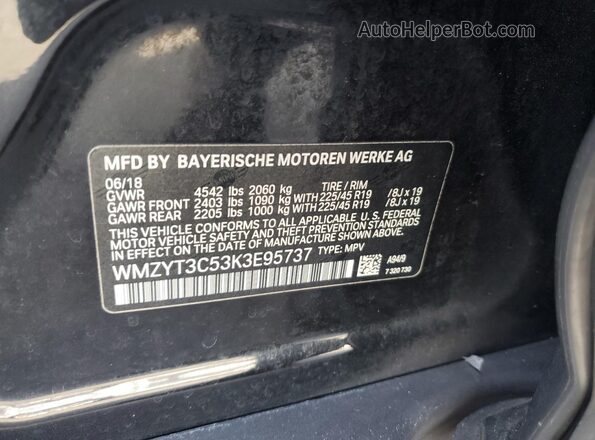 WMZYT3C53K3E95737 2019 MINI COOPER Черный Панорамный вид салона 360°