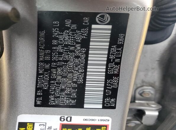 58ABZ1B17KU048749 2019 LEXUS ES Серый Вид подкапотного пространства