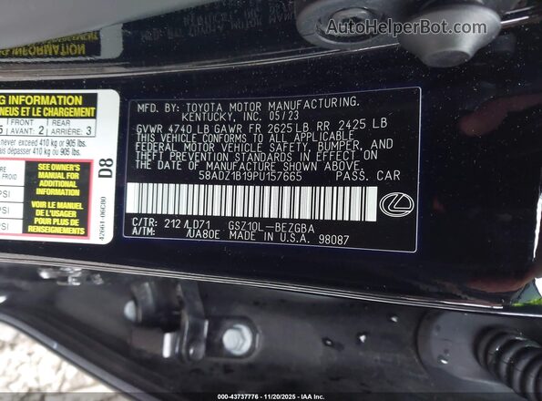 58ADZ1B19PU157665 2023 LEXUS ES 350 Black Widok komory silnika