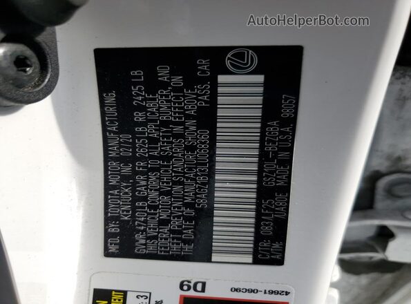 58AGZ1B13LU068360 2020 LEXUS ES Белый Вид подкапотного пространства