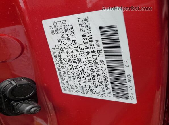 5FNYF8H55RB021988 2024 HONDA PASSPORT Красный Вид наклейки с VIN-кодом