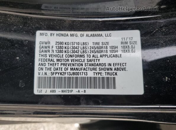 5FPYK2F13JB001713 2018 HONDA RIDGELINE Черный Вид подкапотного пространства