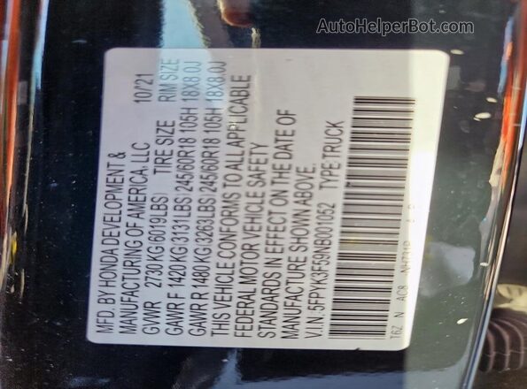 5FPYK3F59NB001052 2022 HONDA RIDGELINE Black Vista del compartimento del motor