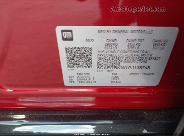5GAERBKW1PJ136748 2023 BUICK ENCLAVE Красный Вид подкапотного пространства