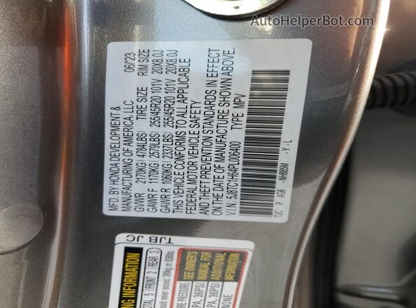 5J8TC1H64PL006400 2023 ACURA RDX Gray Vista de la etiqueta del VIN