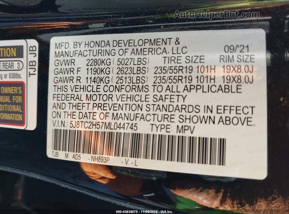 5J8TC2H57ML044745 2021 ACURA RDX Black Widok komory silnika