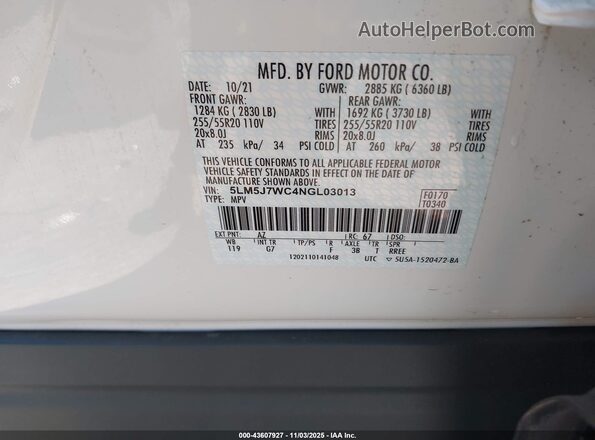 5LM5J7WC4NGL03013 2022 LINCOLN AVIATOR White Widok komory silnika