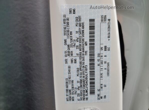 5LMCJ1DA3SUL11073 2025 LINCOLN CORSAIR White VIN կոդի պիտակի տեսք