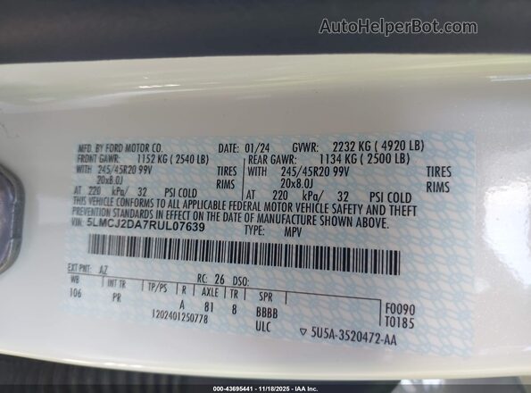 5LMCJ2DA7RUL07639 2024 LINCOLN CORSAIR Белый Вид подкапотного пространства
