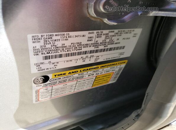5LMJJ2LT7LEL17244 2020 LINCOLN NAVIGATOR Silver Vista de la etiqueta del VIN