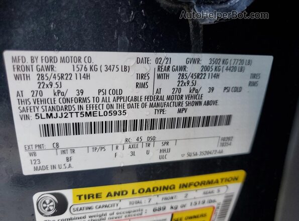 5LMJJ2TT5MEL05935 2021 LINCOLN NAVIGATOR Gray VIN կոդի պիտակի տեսք