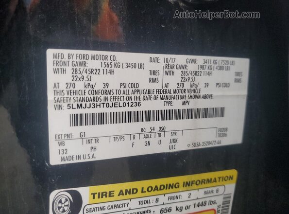 5LMJJ3HT0JEL01236 2018 LINCOLN NAVIGATOR Черный Вид наклейки с VIN-кодом