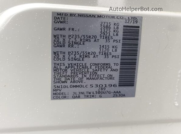5N1DL0MM0LC530196 2020 INFINITI QX60 White სალონის 360-გრადუსიანი ხედი