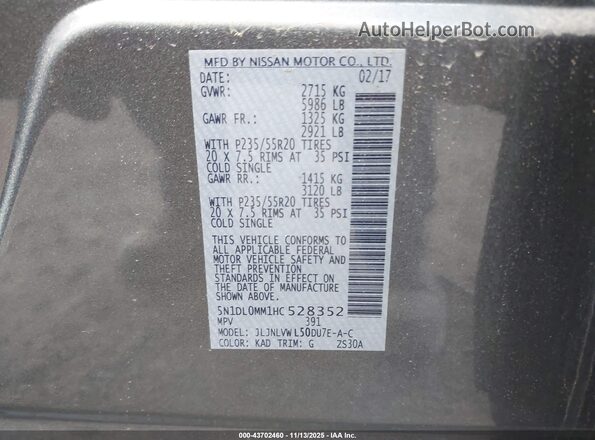 5N1DL0MM1HC528352 2017 INFINITI QX60 Gray Widok komory silnika