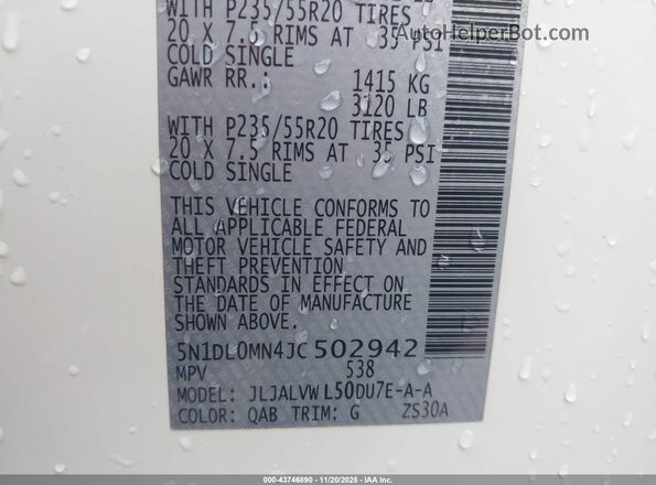5N1DL0MN4JC502942 2018 INFINITI QX60 White Widok komory silnika