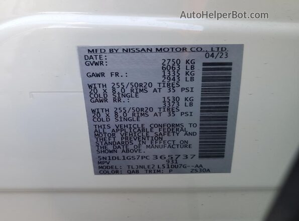 5N1DL1GS7PC365737 2023 INFINITI QX60 Белый Панорамный вид салона 360°