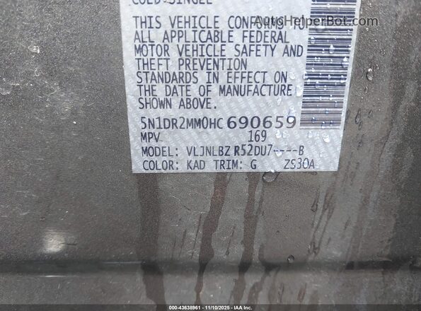 5N1DR2MM0HC690659 2017 NISSAN PATHFINDER Серый Вид подкапотного пространства