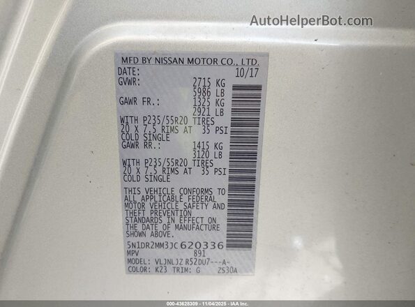 5N1DR2MM3JC620336 2018 NISSAN PATHFINDER Silver Vista del compartimento del motor