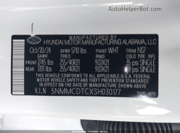 5NMMCDTCXSH030177 2025 GENESIS GV70 White Շարժիչի բաժամունքի տեսք