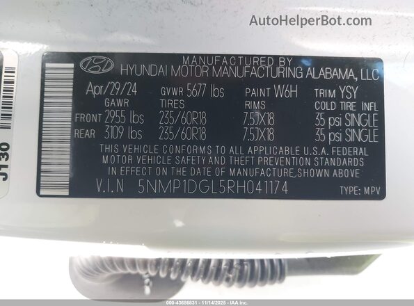 5NMP1DGL5RH041174 2024 HYUNDAI SANTA FE White Vista del compartimento del motor