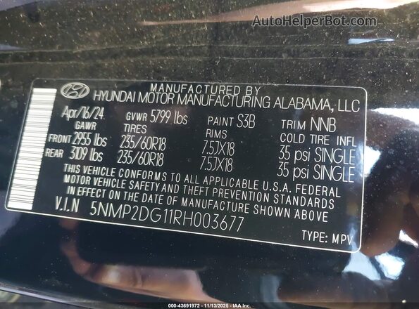5NMP2DG11RH003677 2024 HYUNDAI SANTA FE HYBRID Черный Вид подкапотного пространства