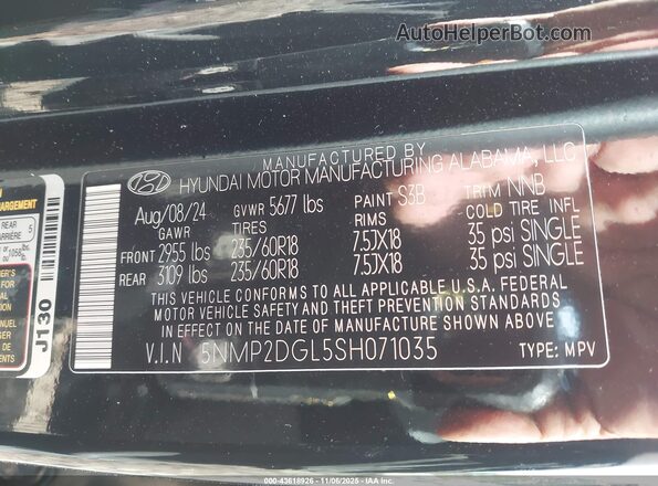 5NMP2DGL5SH071035 2025 HYUNDAI SANTA FE Черный Вид подкапотного пространства