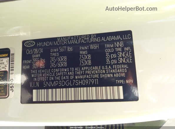 5NMP3DGL7SH097911 2025 HYUNDAI SANTA FE White Widok komory silnika
