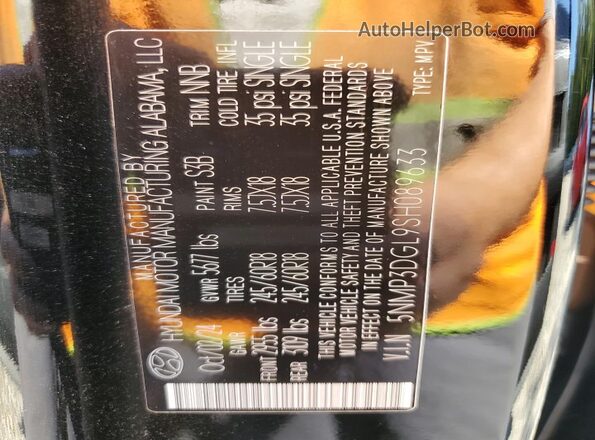 5NMP3DGL9SH089633 2025 HYUNDAI SANTA Черный Вид наклейки с VIN-кодом