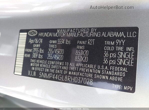 5NMP44GL8RH037028 2024 HYUNDAI SANTA FE Серебряный Вид подкапотного пространства