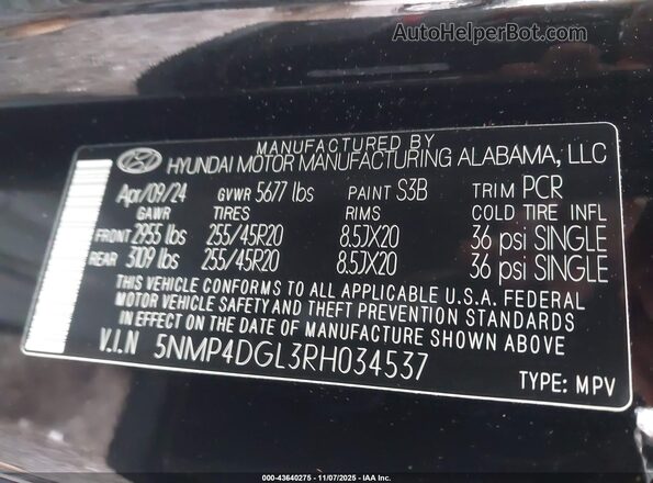 5NMP4DGL3RH034537 2024 HYUNDAI SANTA FE Black Շարժիչի բաժամունքի տեսք