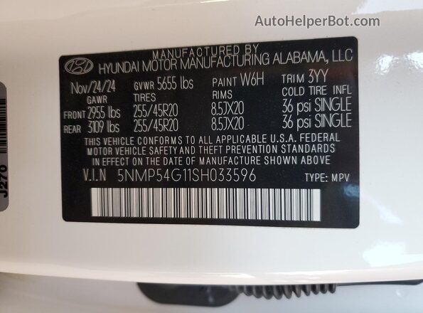 5NMP54G11SH033596 2025 HYUNDAI SANTA FE CALLIGRAPHY White Панорамний вид салону 360°