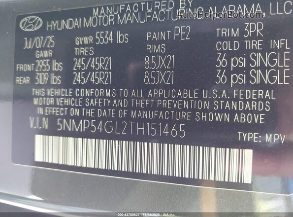5NMP54GL2TH151465 2026 HYUNDAI SANTA FE CALLIGRAPHY Gray Vista del compartimento del motor